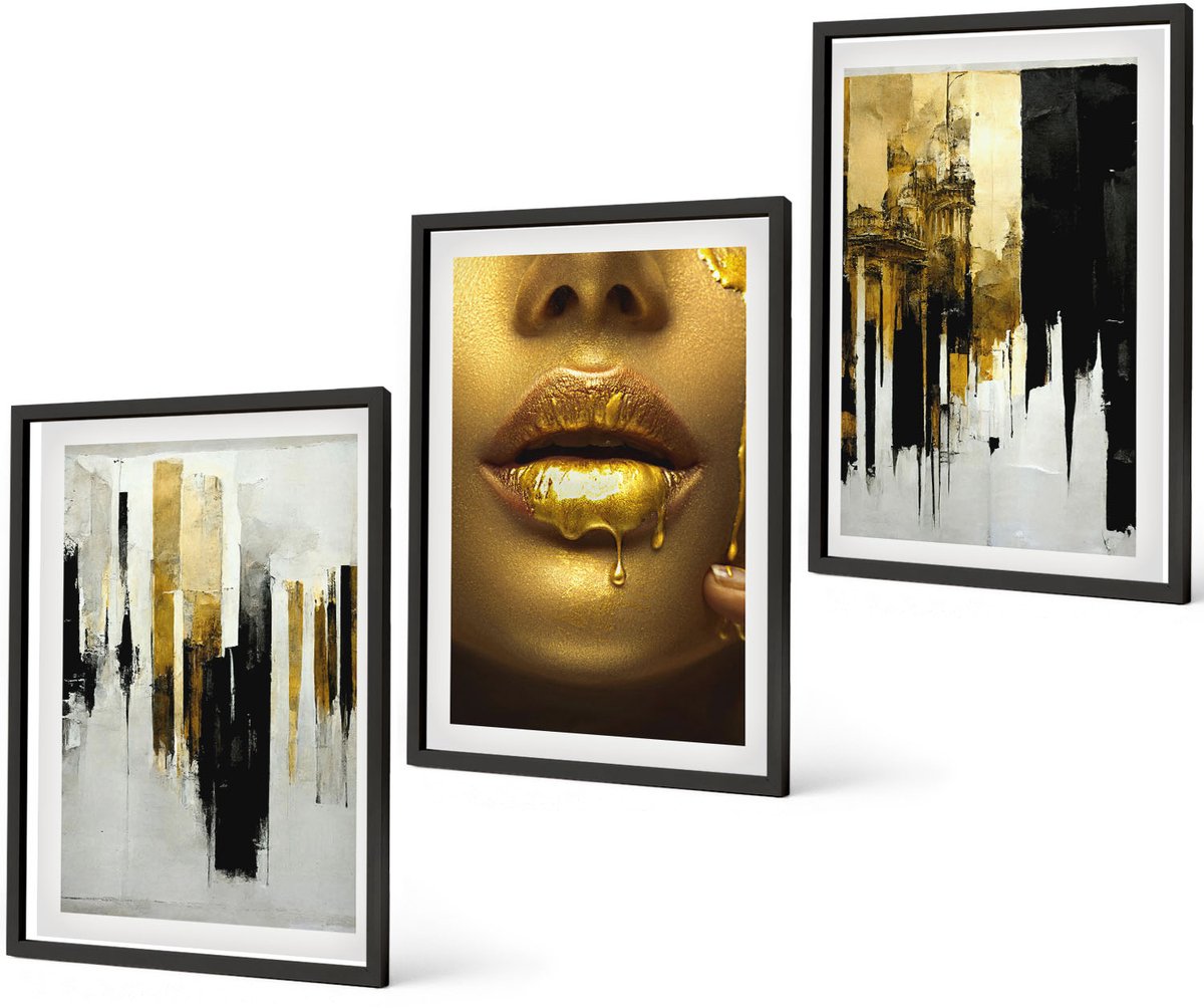 Coloray 3-Delige Schilderij Set - Abstracte Schilderkunst En Portret Van Een Vrouw - 40 x 60 cm - Decoratieve Schilderijen - Woonkamer - Interieur - Moderne Wanddecoratie