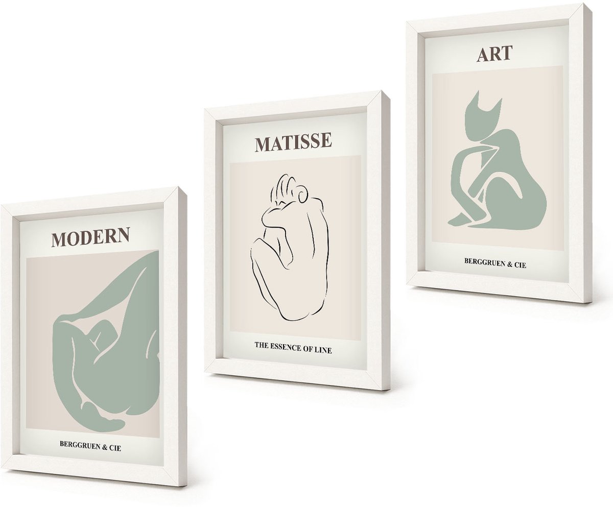 Coloray 3-Delige Schilderij Set - Abstracte figuren in pasteltinten van Henri Matisse - 20x30 - Muurdecoratie - Decoratieve Schilderijen - Wohnzimmer - Stijlvolle Muurdecoratie