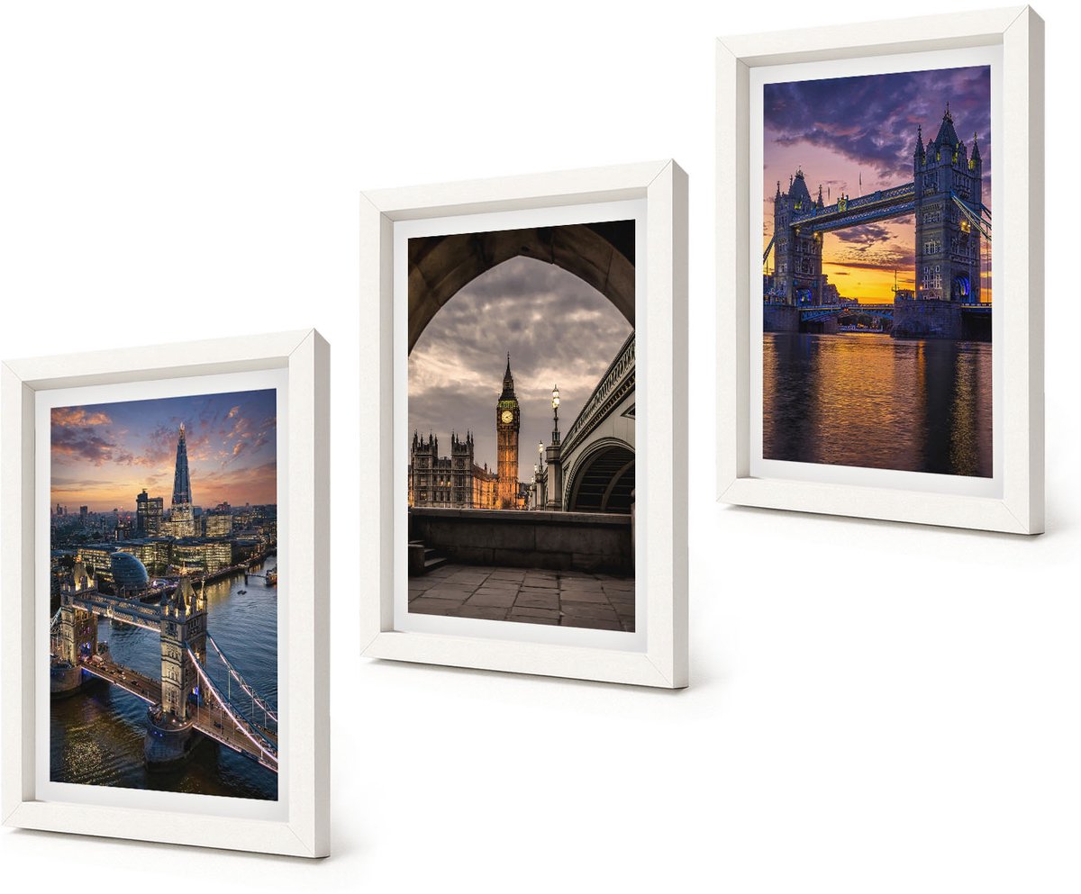 Coloray 3-Delige Schilderij Set - Stadsgezichten met bruggen en klokkentorens - 20x30 - Wanddecoratie - Schilderijen Set - Interieur - Interieur Decoratie