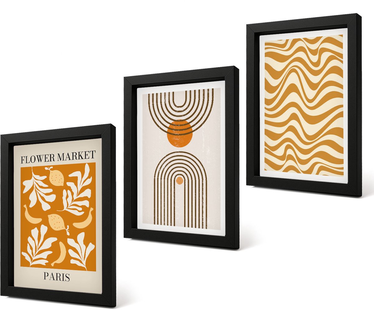 Coloray 4-Delige Schilderij Set - Modeposters met bloemen- en geometrische patronen - 20 x 30 cm - Muurdecoratie - Wanddecoratie - Hal - Decoratieve Schilderijen