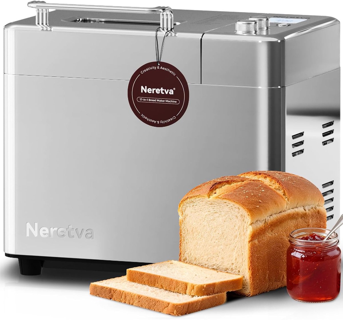 Neretva 20-in-1 broodbakmachine, automatisch, glutenvrij, digitaal, programmeerbaar, 1 uur warm houden, 2 maten, 3 - ShopVlot