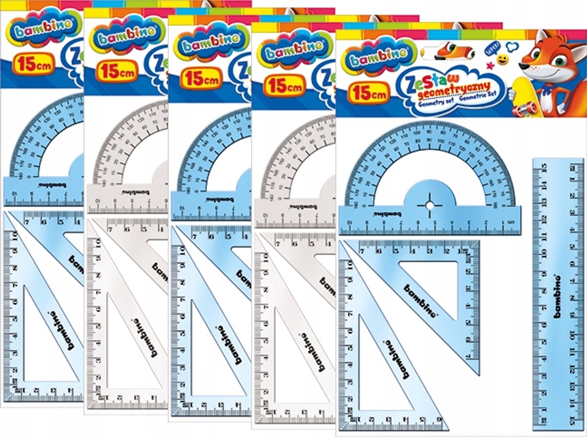 Bambino Geometrie Set 4 Delen - Liniaal, Winkelhaak, Gradboog (5x)