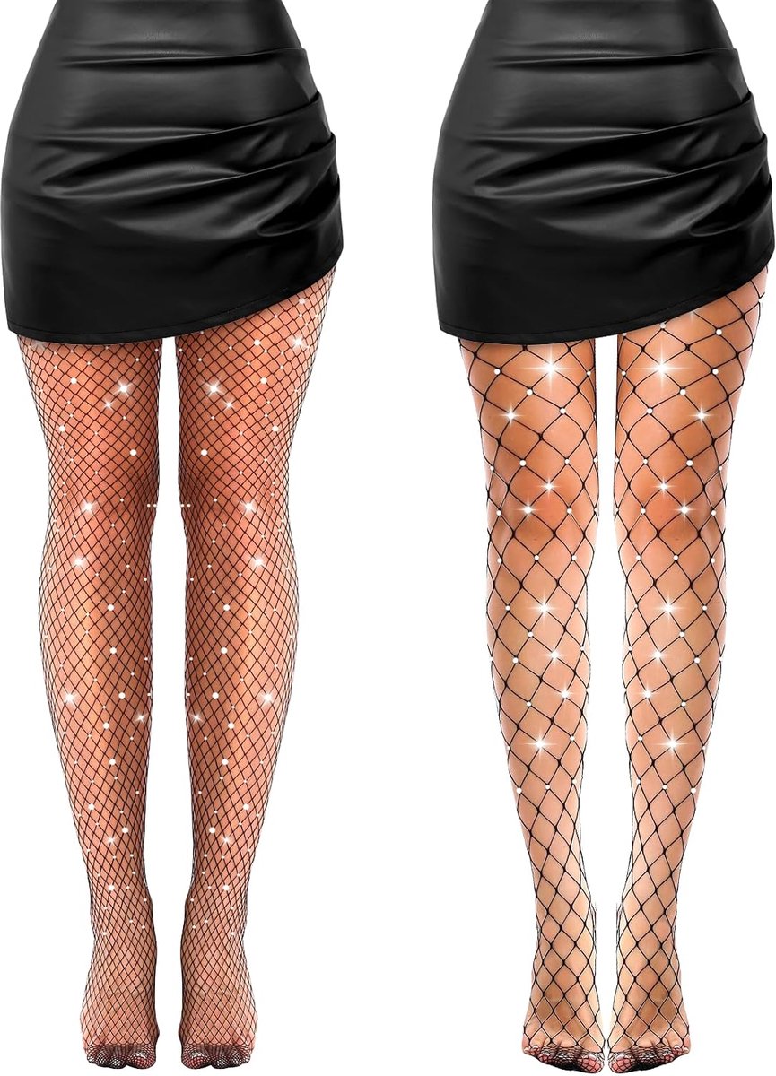 2 Pieces Rhinestone Glitter Fishnet Stockings Elastic Fishnet Stockings for Women High Socks Tights Accessories for - ShopVlot