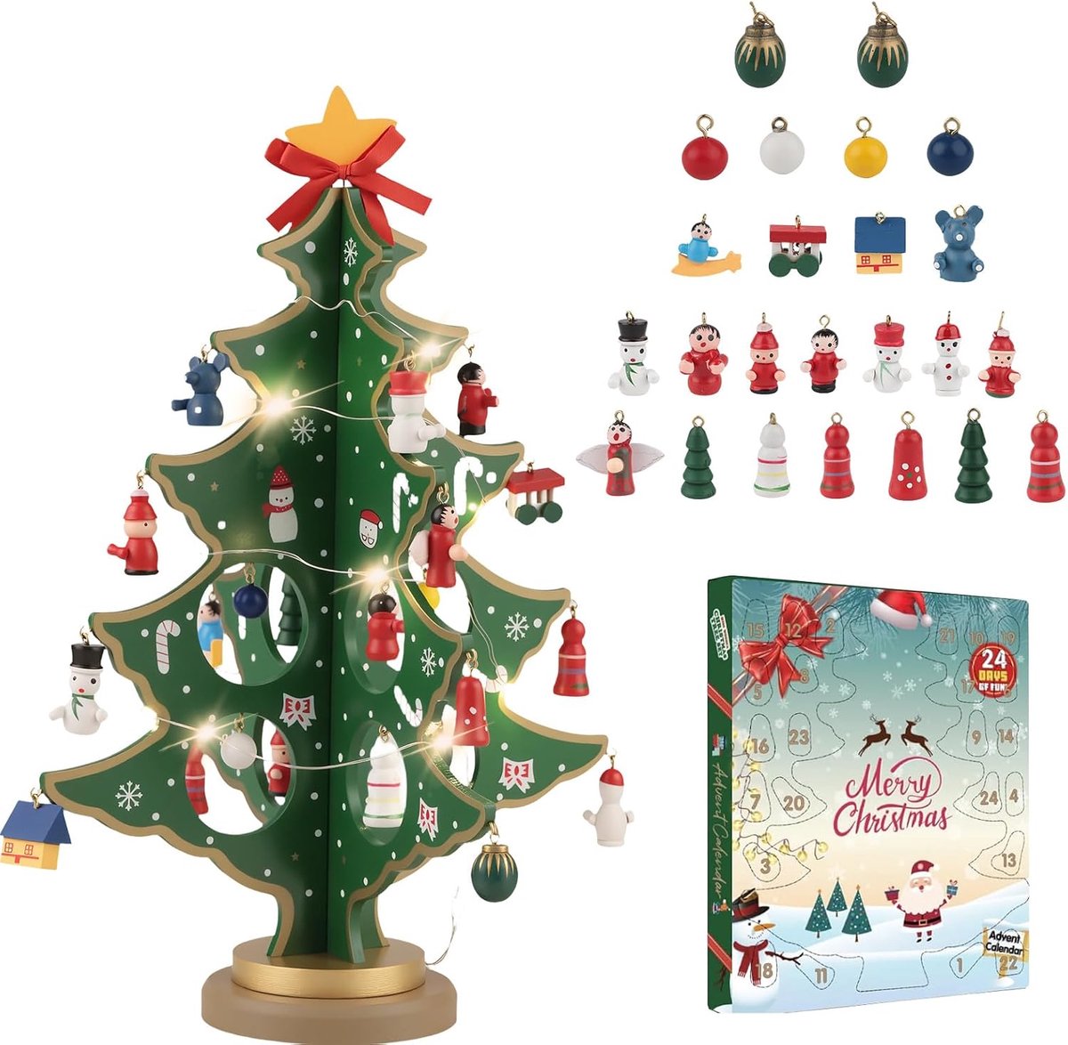 Advent Calendar for Kids 2025, Wooden Christmas Tree with Ornaments Advent Calendar Christmas Countdown Days - ShopVlot