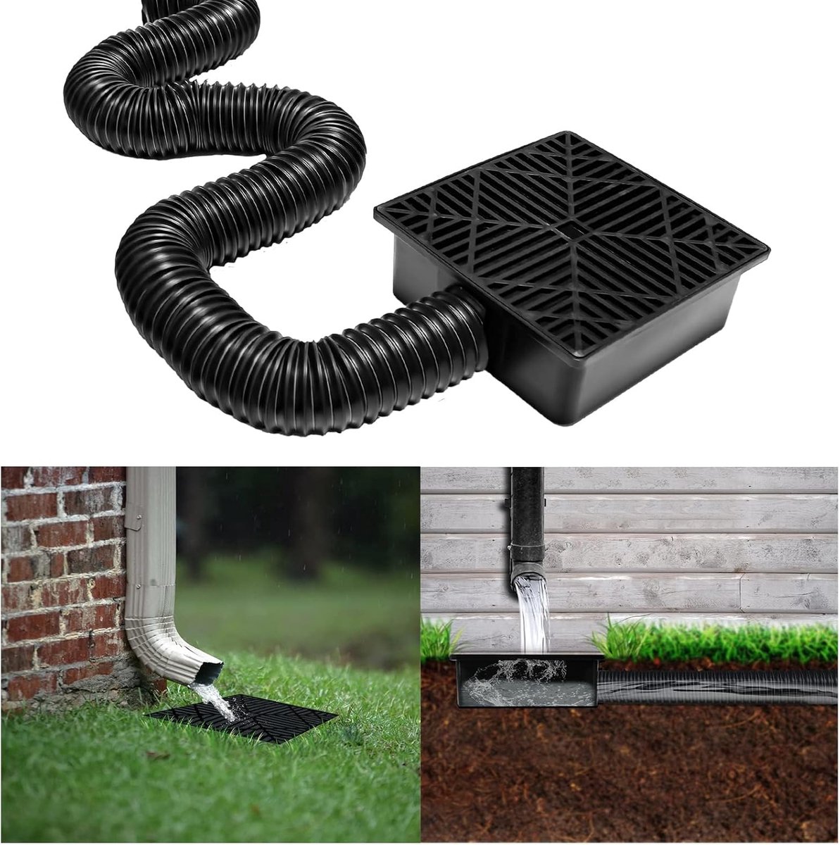 Non-Digging Catch Tray Tube Extension Kit, PVC Gutter Drain Connection Set with Grate Drain Cover, 23 x 23cm Catch - ShopVlot