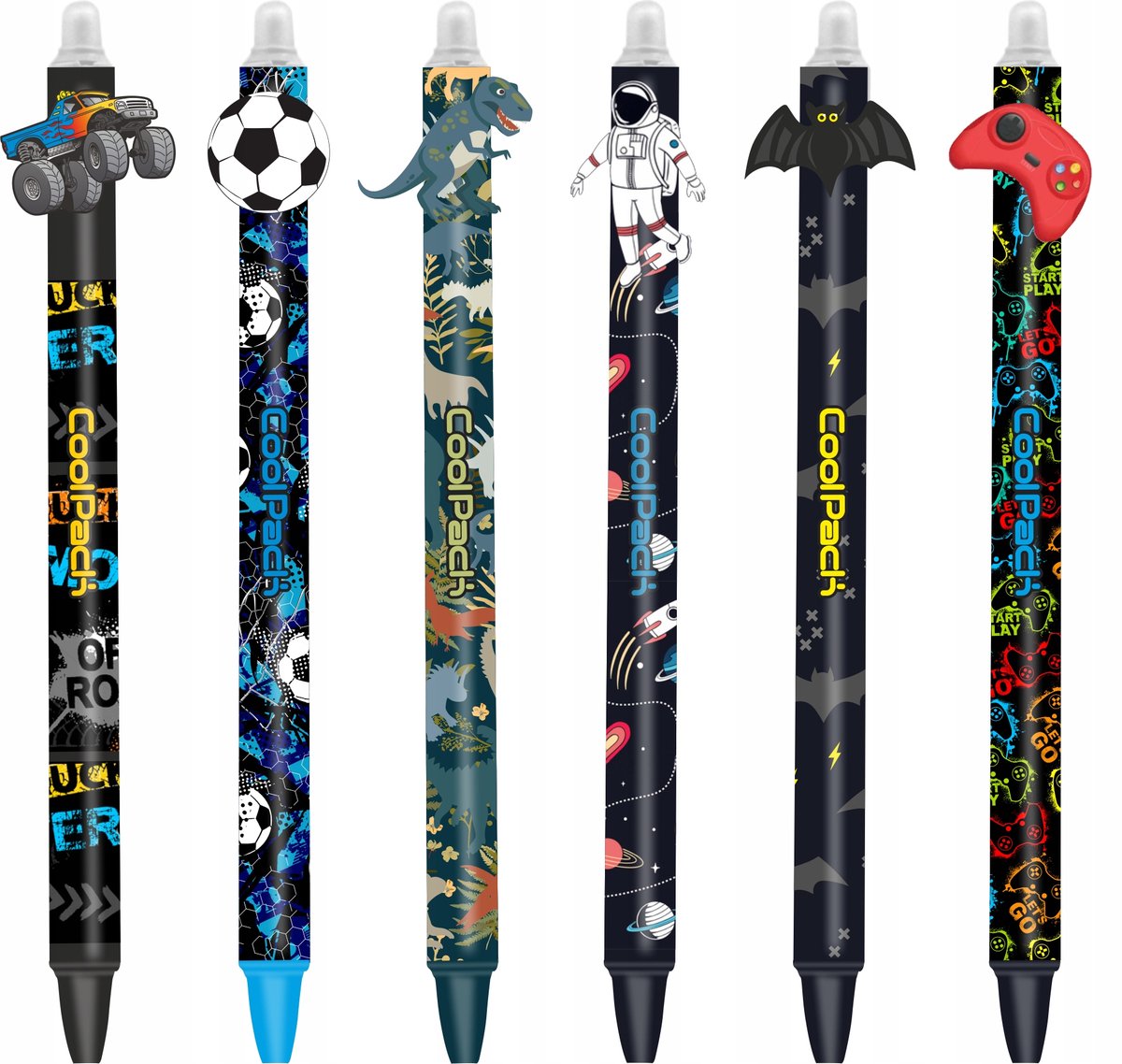 6x Uitwisbare Pennen Jongens Game Blauwe Inkt 0.5mm