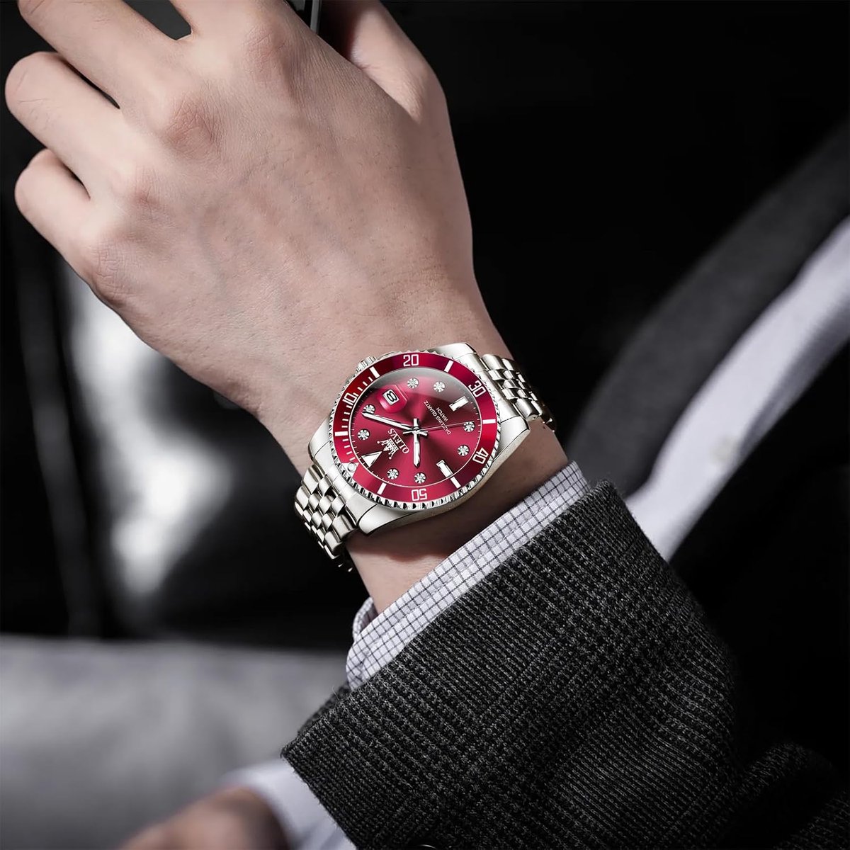 OLEVS Men's silver watch, large face stainless steel quartz watch, classic easy to read luxury wrist watch men - ShopVlot