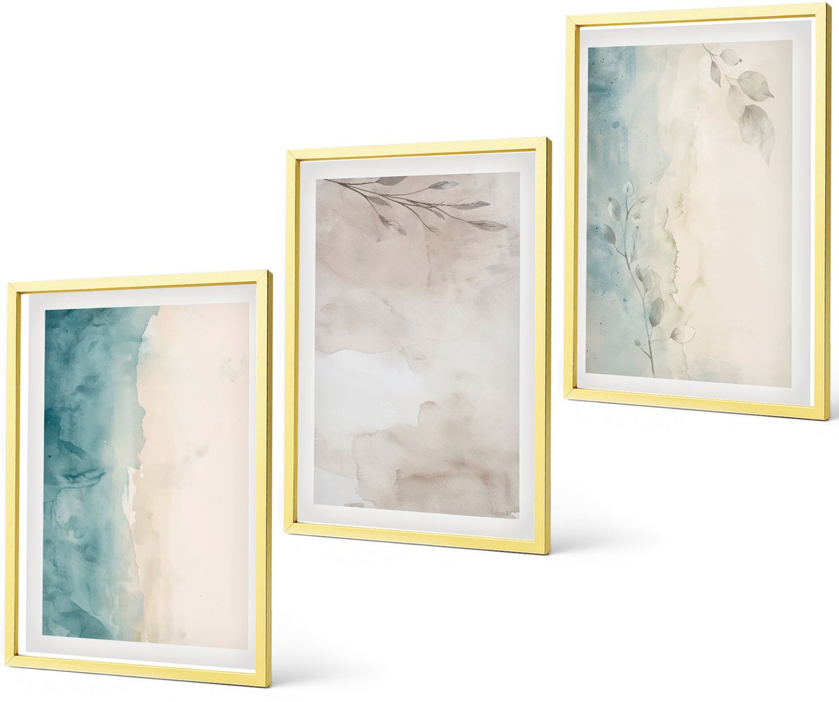 Coloray 3-Delige Schilderij Set - Subtiele Aquarelverftextuur - 40 x 40 cm En 40 x 60 cm - Wanddecoratie - Schilderijen Set - Interieur