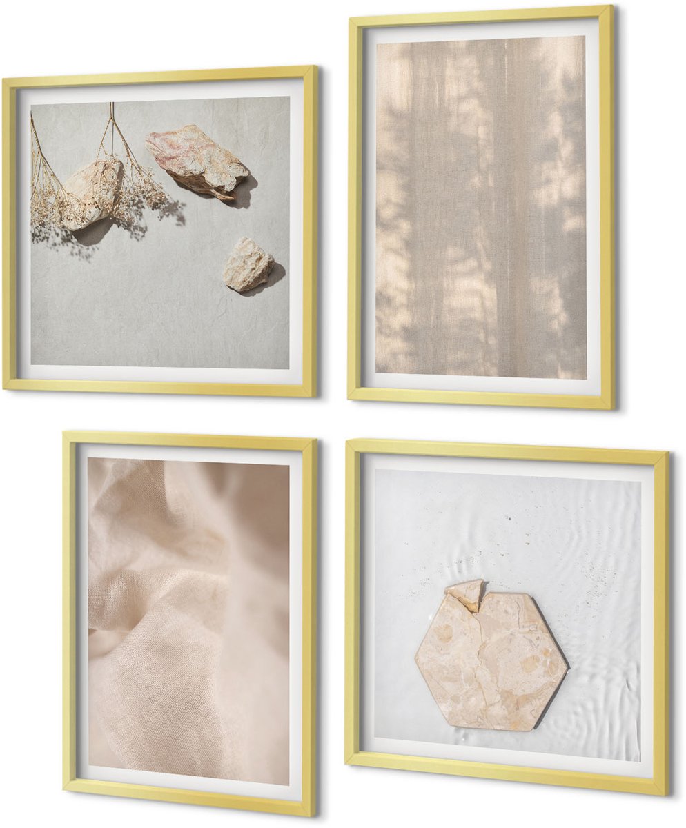 Coloray 4-Delige Schilderij Set - Subtiele texturen in een natuurlijke boho-stijl - 40 x 40 cm en 40 x 60 cm - Wanddecoratie - Woonkamer Decoratie - Interieur Decoratie