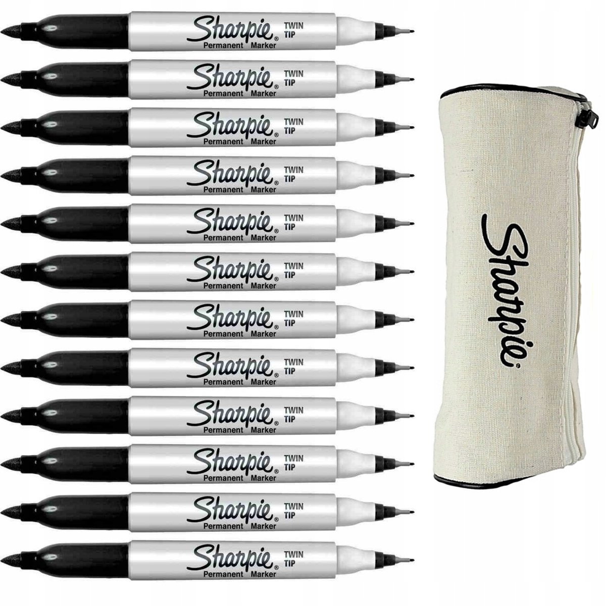 Merkloos Permanente Marker Set met Dubbele Punt & Etui - Zwart