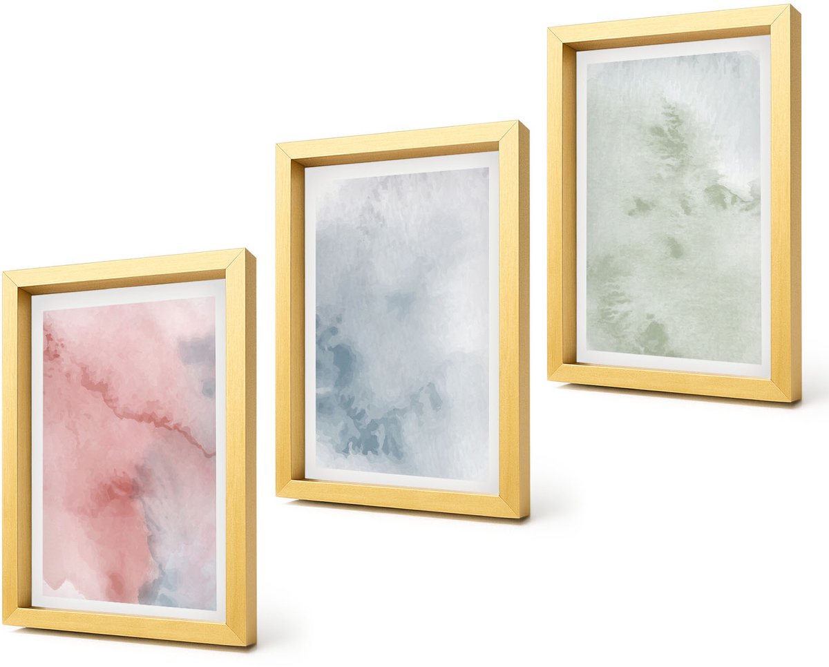 Coloray 4-Delige Schilderij Set - Pastelkleurige structuren, kleurrijke aquarelverf op canvas - 20 x 30 cm - Wanddecoratie - Woonkamer Decoratie - Stijlvolle Muurdecoratie