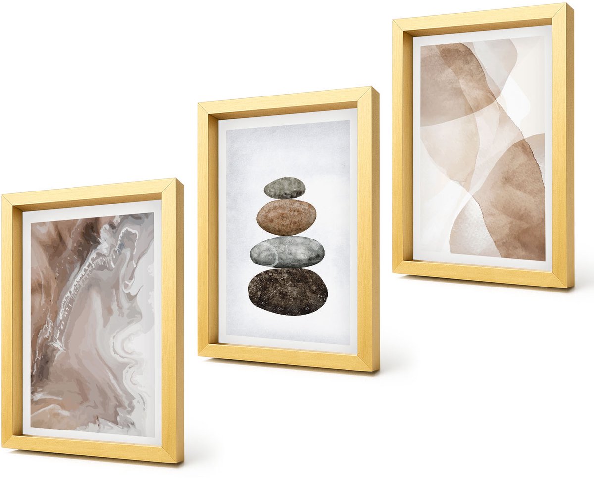 Coloray 4-Delige Schilderij Set - Abstracte vormen, geschilderde structuren in pastelkleuren. - 20 x 30 cm - Muurdecoratie - Schilderijen Set - Woonkamer