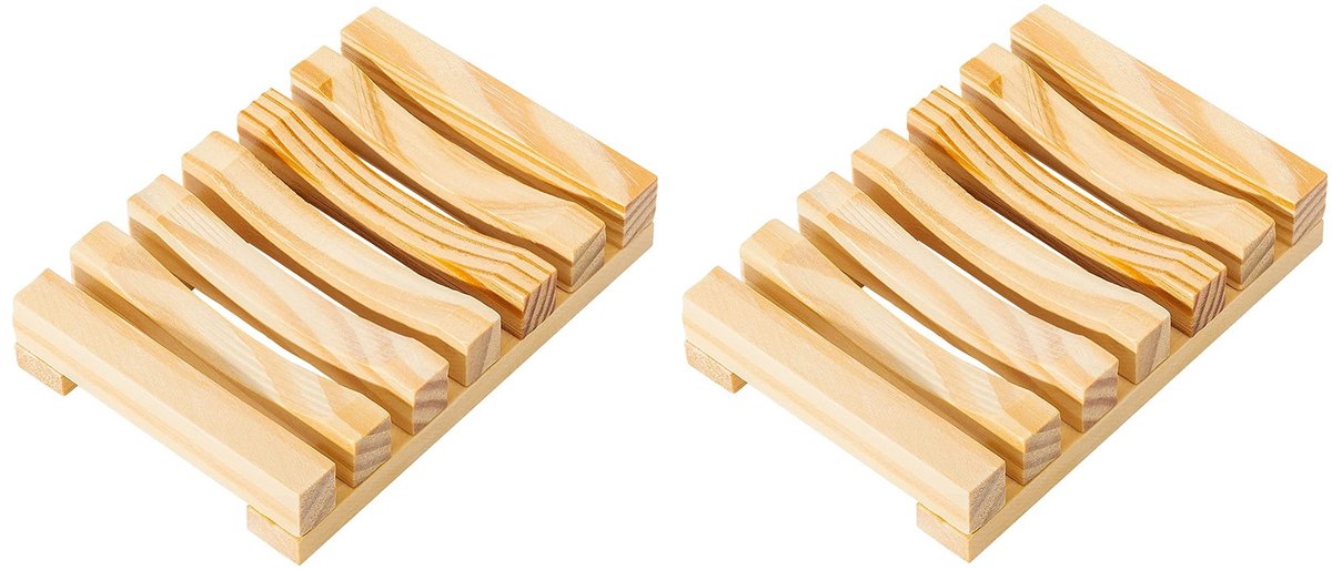 Trywise 2 Stuks Houten Zeepbakjes - Zelfdrogende Zeephouders met Afvoer - 11 x 8 x 2,1 cm - Voor Badkamer en Keuken - Primaire kleur