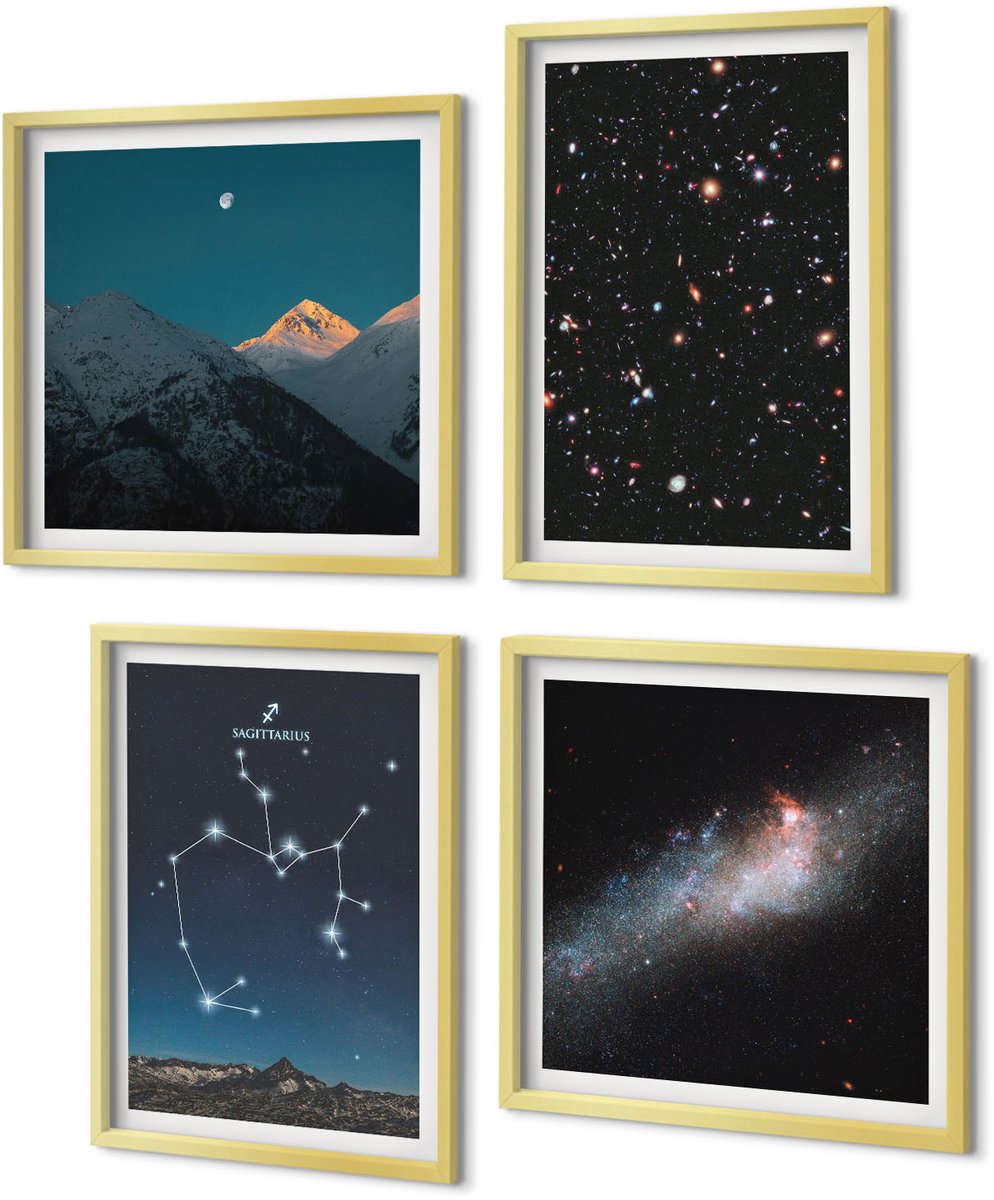 Coloray 4-Delige Schilderij Set - Sterrenbeelden en de kosmos: het sterrenbeeld Boogschutter - 40 x 40 cm en 40 x 60 cm - Muurdecoratie - Wanddecoratie - Hal