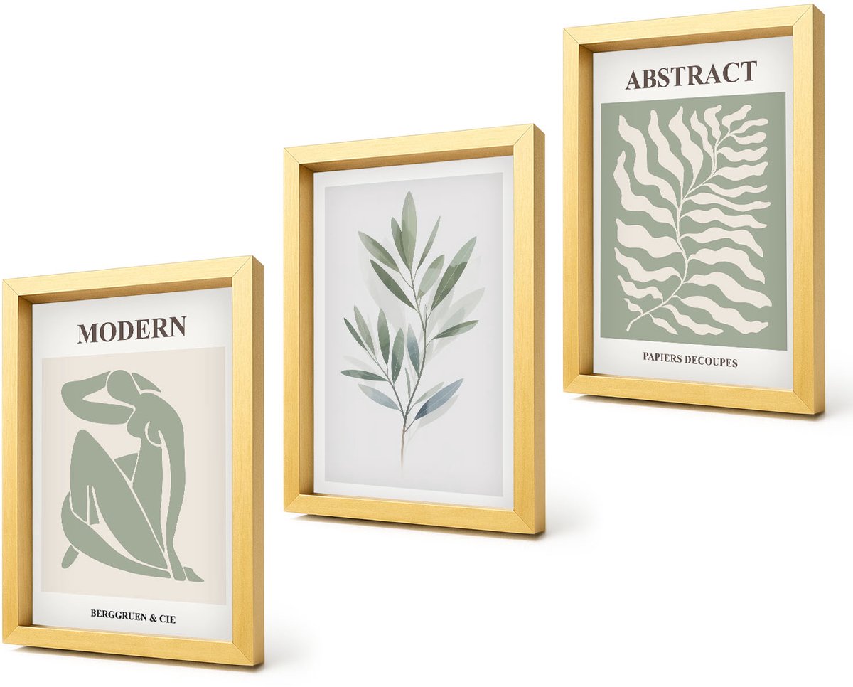 Coloray 4-Delige Schilderij Set - Matisse Design Aquarel Boho Planten - 20 x 30 cm - Muurdecoratie - Wanddecoratie - Hal