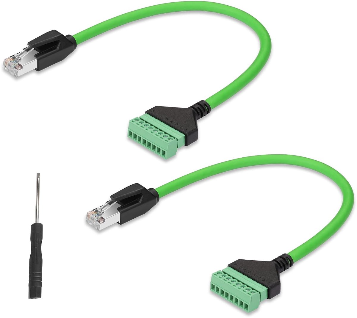 GINTOOYUN 2pcs RJ45 Plug to 8 Pin Screw Clamp Cable Green Cat6 Ethernet Cable, RJ45/8P 8C to 8 Pin, Detachable Screw - ShopVlot