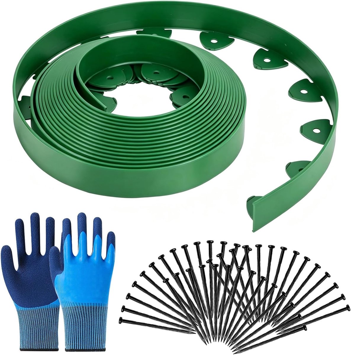 Flexibele gazonrand, kunststof, bloembed omranding met 70 grondankers + paar handschoenen, lengte 10 m, hoogte 5 cm - ShopVlot