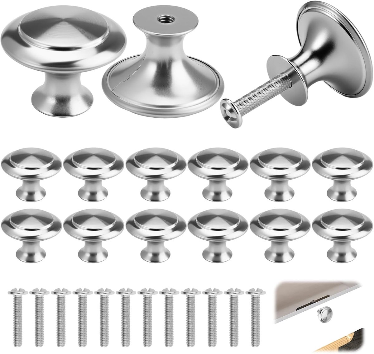 12 Pieces Silver Stainless Steel Round Handles Drawer Knob, 29.5 x 22cm - ShopVlot