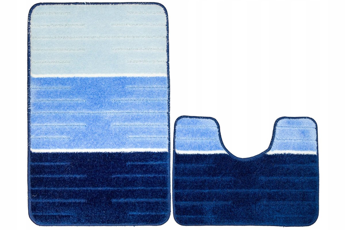 2-delige Antislip Badmat Set Como Blauw Crème Strepen