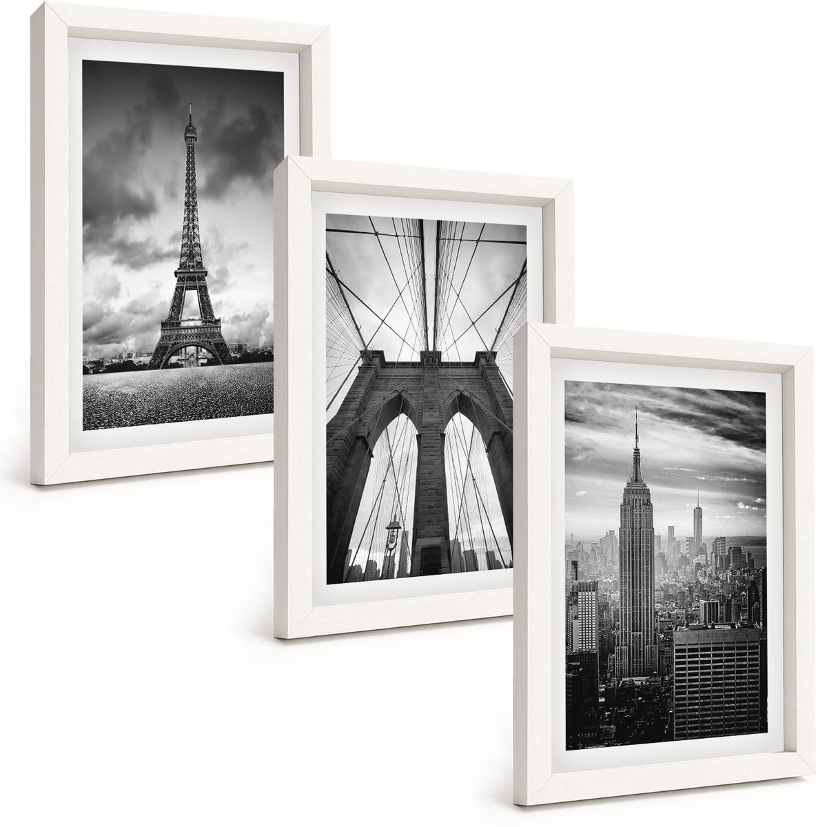 Tulup 3-Delige Schilderij Set - Torens en bruggen in monochrome tinten - 20x30 - Decoratieve Schilderijen - Woonkamer - Interieur - Moderne Wanddecoratie
