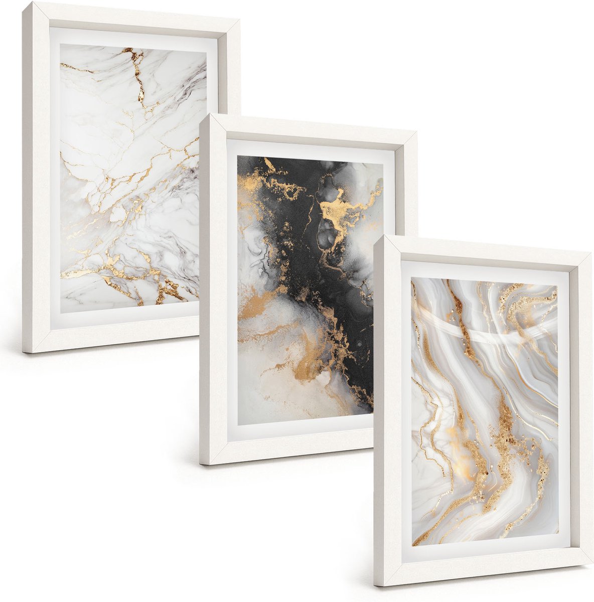 Tulup 3-Delige Schilderij Set - Abstracte patronen in zwart-wit tinten - 20x30 - Decoratieve Schilderijen - Wanddecoratie - Hal
