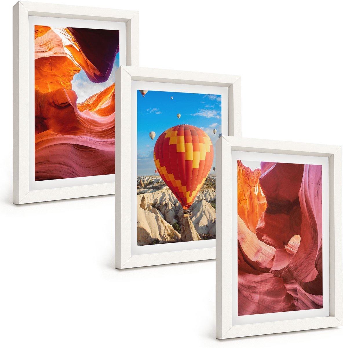 Tulup 3-Delige Schilderij Set - Woestijnklooflandschappen en ballonvaart - 20x30 - Wanddecoratie - Moderne Interieurdecoratie - Muurdecoratie
