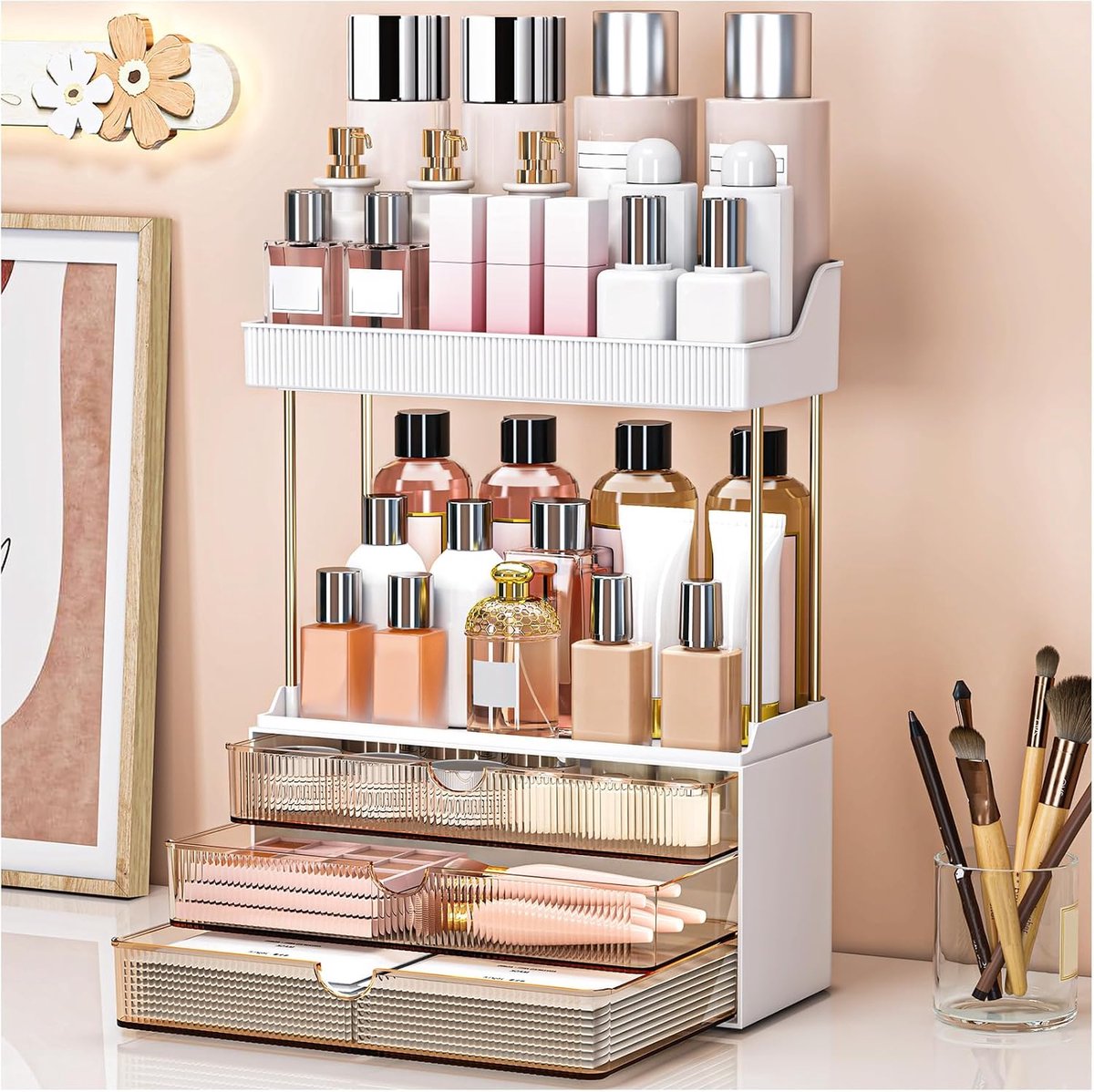 Make-up organizer, upgrade 2 etages 3 laden vanity organizer - ShopVlot