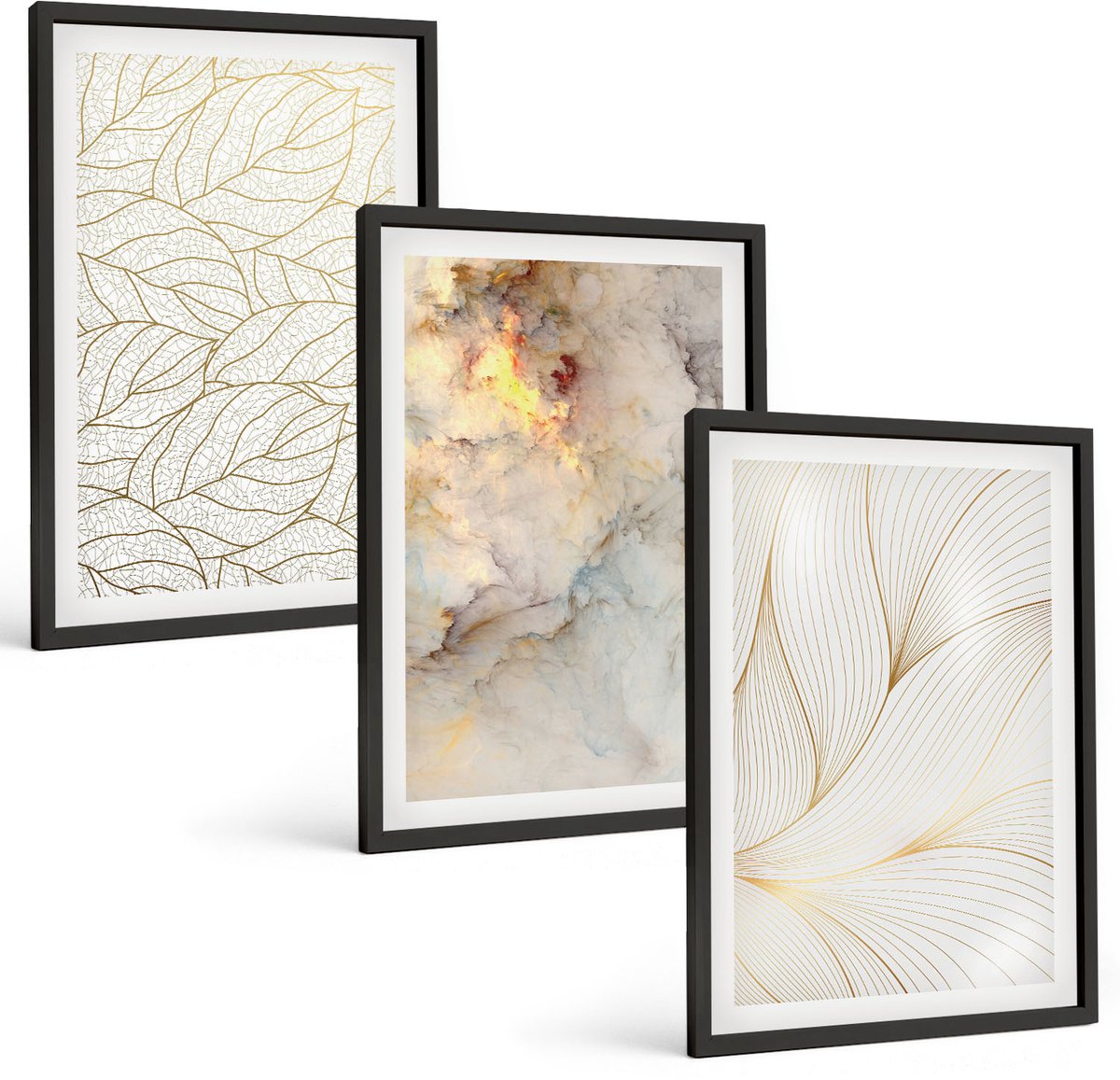 Tulup 4-Delige Schilderij Set - Lineaire bladpatronen Abstract marmer - 40 x 60 cm - Wanddecoratie - Muurdecoratie - Moderne Interieurdecoratie