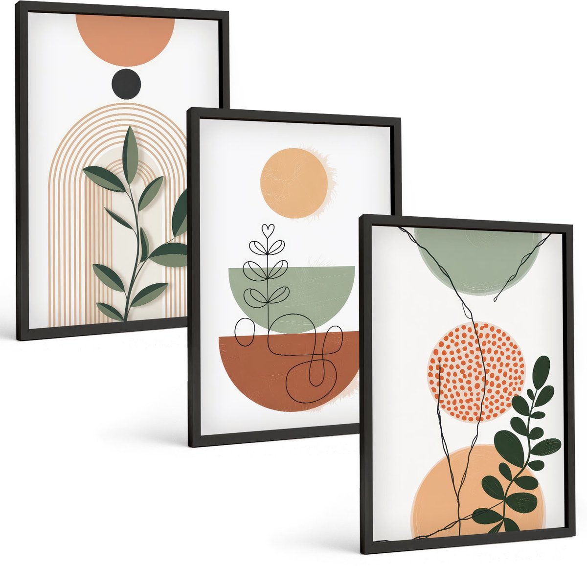 Tulup 4-Delige Schilderij Set - Abstracte vormen met kleurrijke plantmotieven - 40 x 60 cm - Wanddecoratie - Moderne Interieurdecoratie - Stijlvolle Muurdecoratie