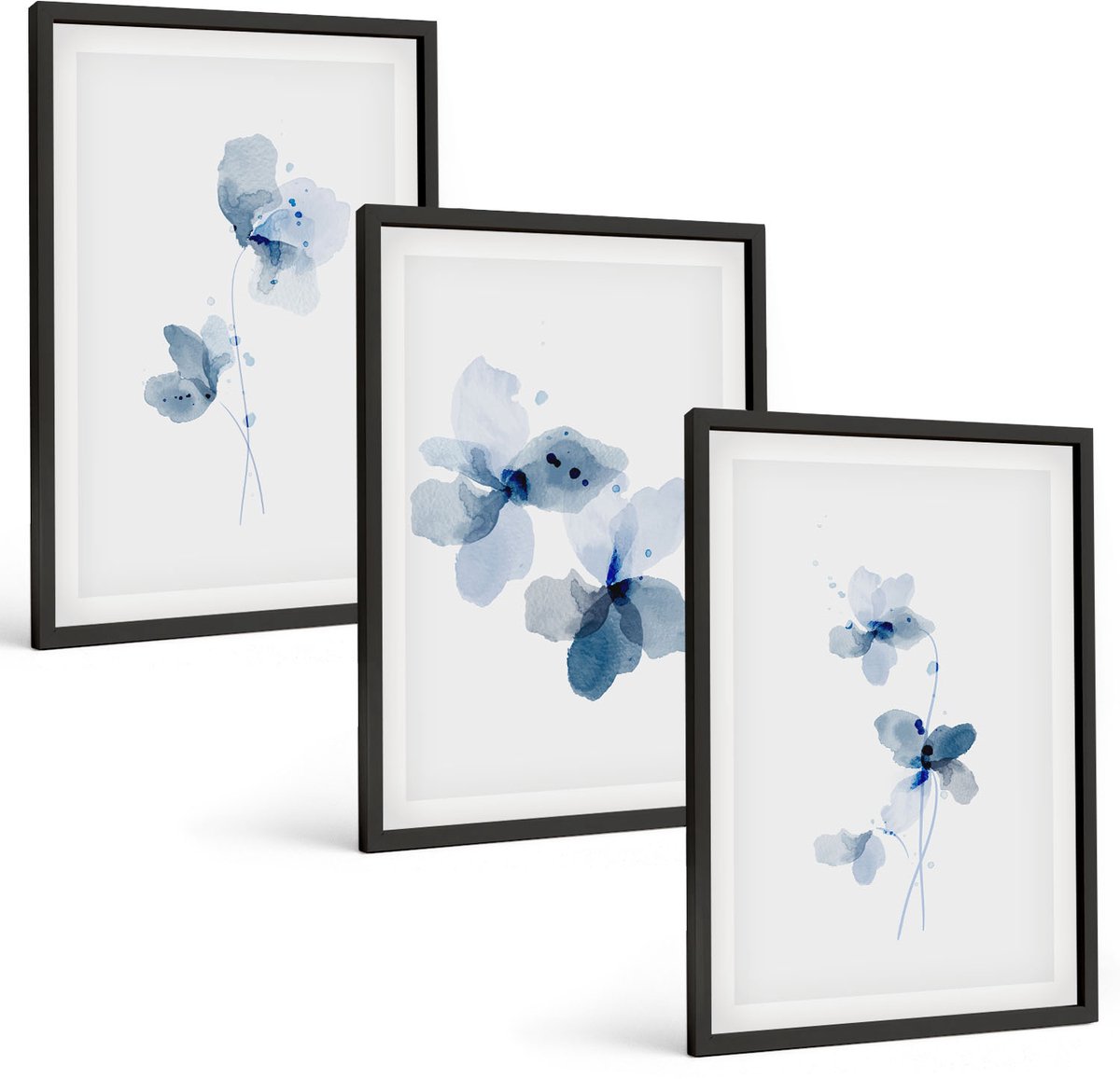 Tulup 4-Delige Schilderij Set - Bloemen in verschillende blauwtinten op een lichte achtergrond - 40 x 60 cm - Decoratieve Schilderijen - Wanddecoratie - Hal - Moderne Wanddecoratie