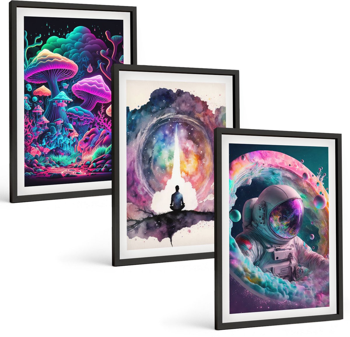 Tulup 4-Delige Schilderij Set - Kleurrijke fantasiekunstillustraties - 40 x 60 cm - Muurdecoratie - Schilderijen Set - Woonkamer