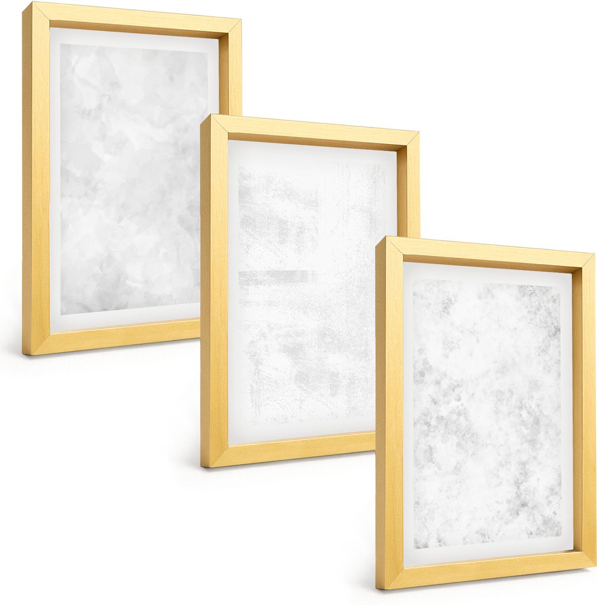 TULUP 4-Delige Schilderij Set - Witte vlekken op een minimalistische canvasachtergrond - 20 x 30 cm - Decoratieve Schilderijen - Wanddecoratie - Hal - Muurdecoratie Gouden lijst