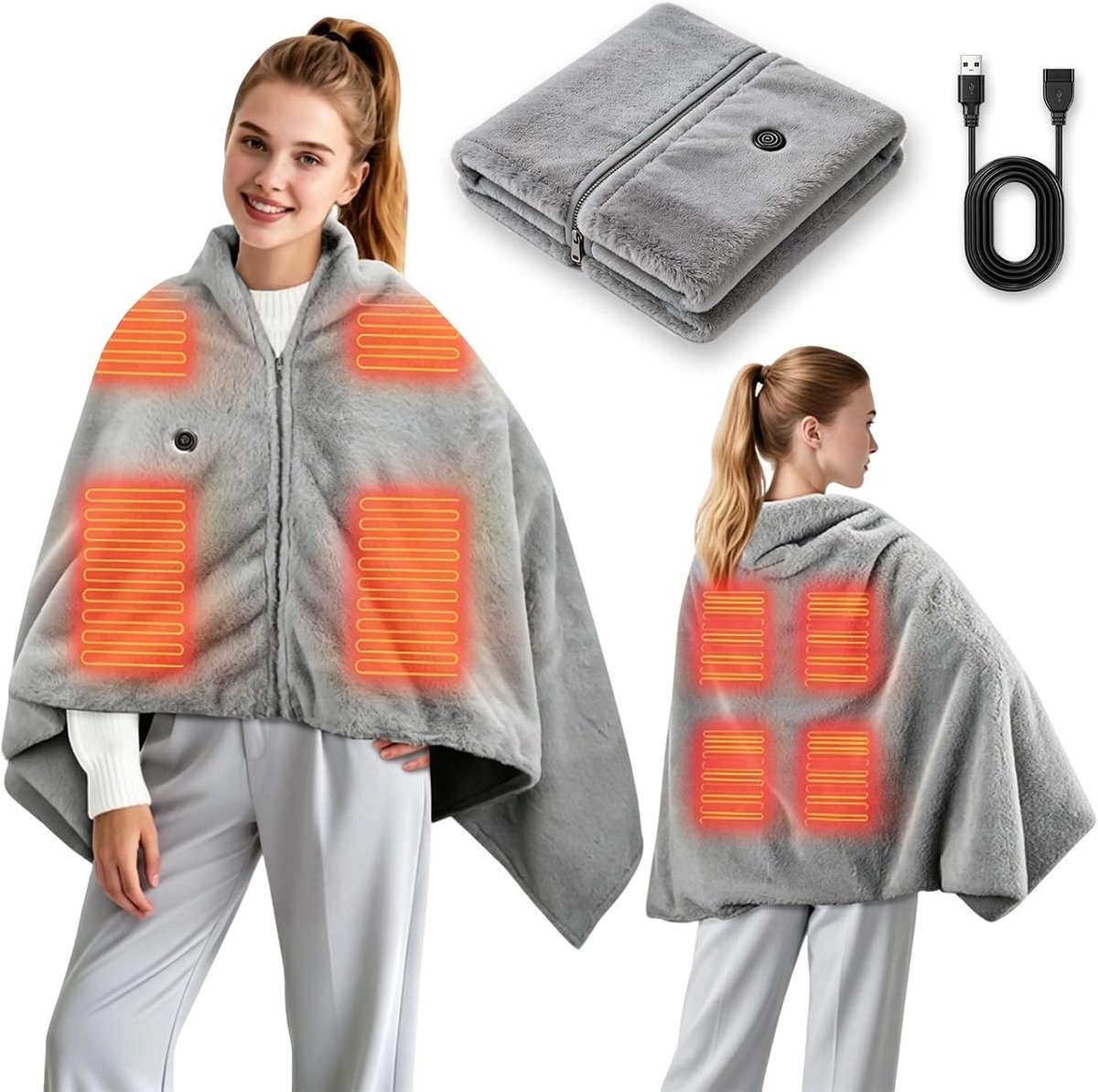 Draadloze Verwarmingsdeken - Kaki - 160 x 90 cm - Met Accu en 3-Traps Verwarming - Voor Dames en Heren