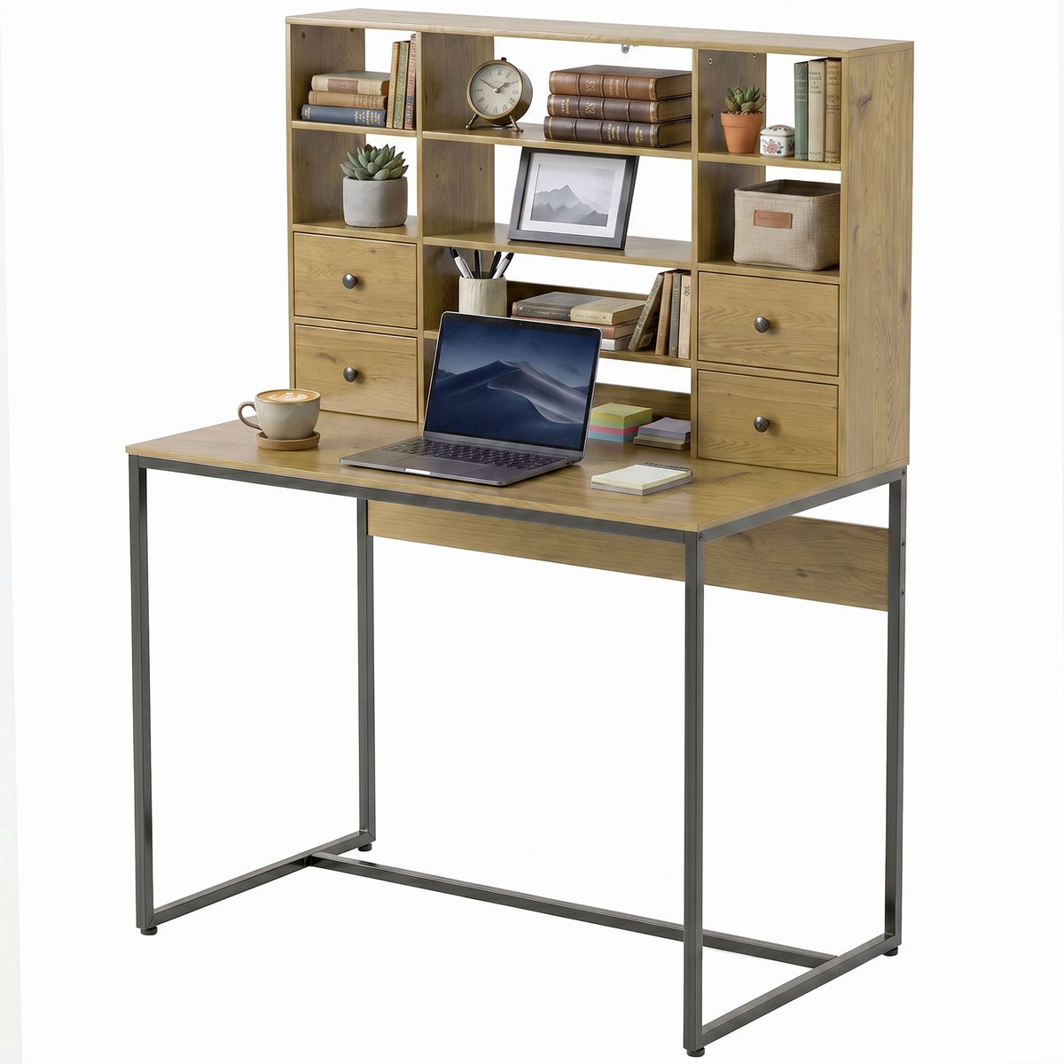Computerbureau - houtkleur - 105 x 60 x 142 cm - met lade - met opbergruimte