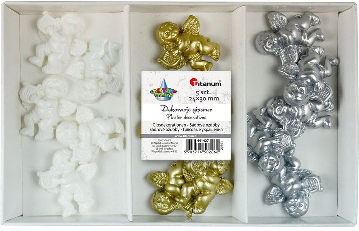 Gipsen Engel met Harp - 3 Kleuren - 15 Stuks