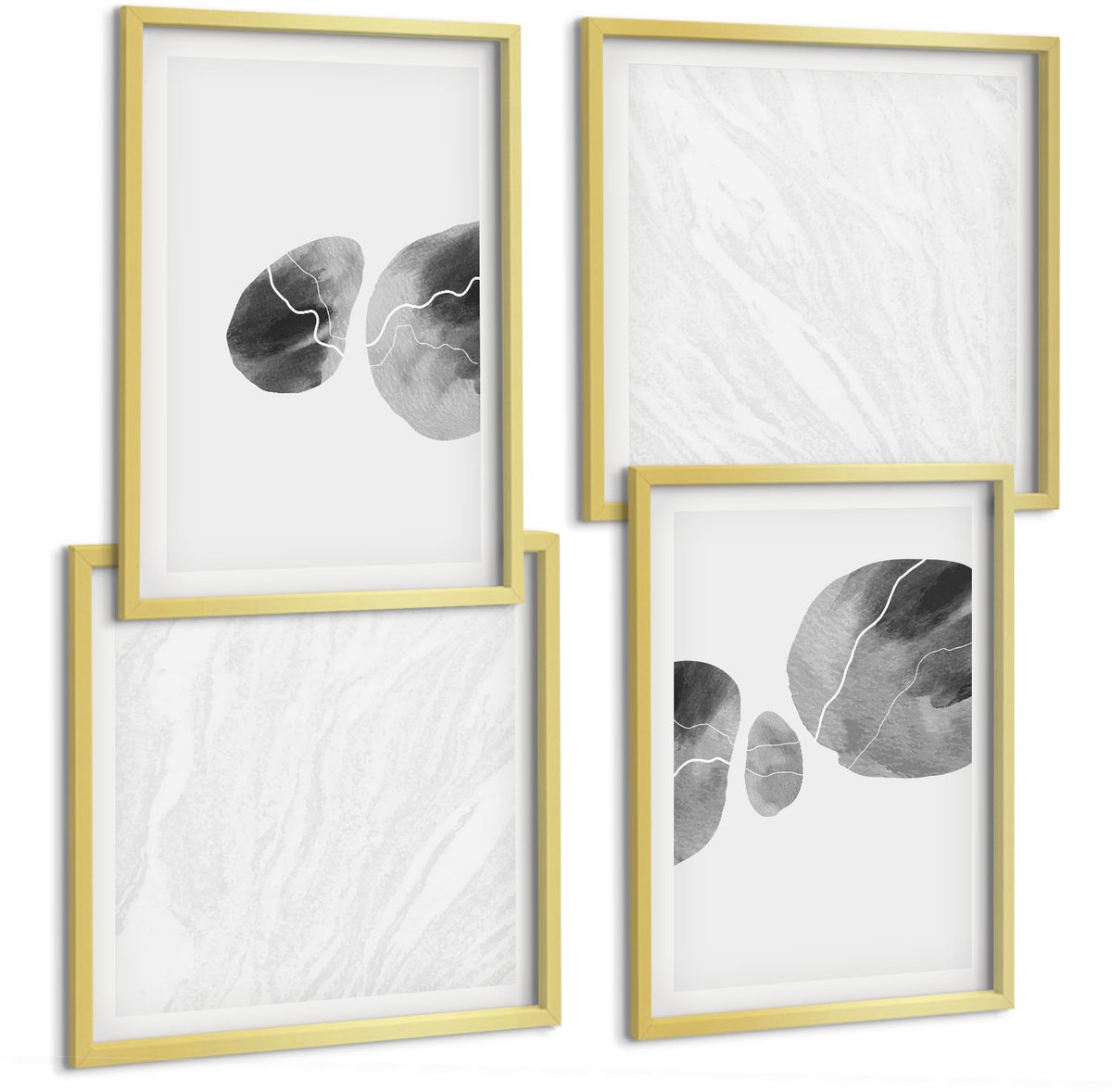 TULUP 4-Delige Schilderij Set - Abstracte minimalistische schilderkunst met verfvlekken - 40 x 40 cm en 40 x 60 cm - Moderne Wanddecoratie - Woonkamer - Woonkamer Decoratie Gouden lijst