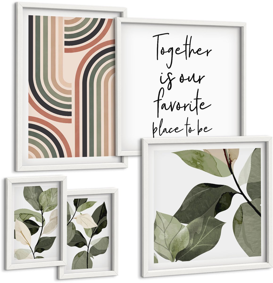 Tulup 4-Delige Schilderij Set - Stijlvolle plantaccenten met geometrische patronen - 50 x 50 cm, 20 x 30 cm en 40 x 60 cm - Moderne Wanddecoratie - Woonkamer - Stijlvolle Muurdecoratie