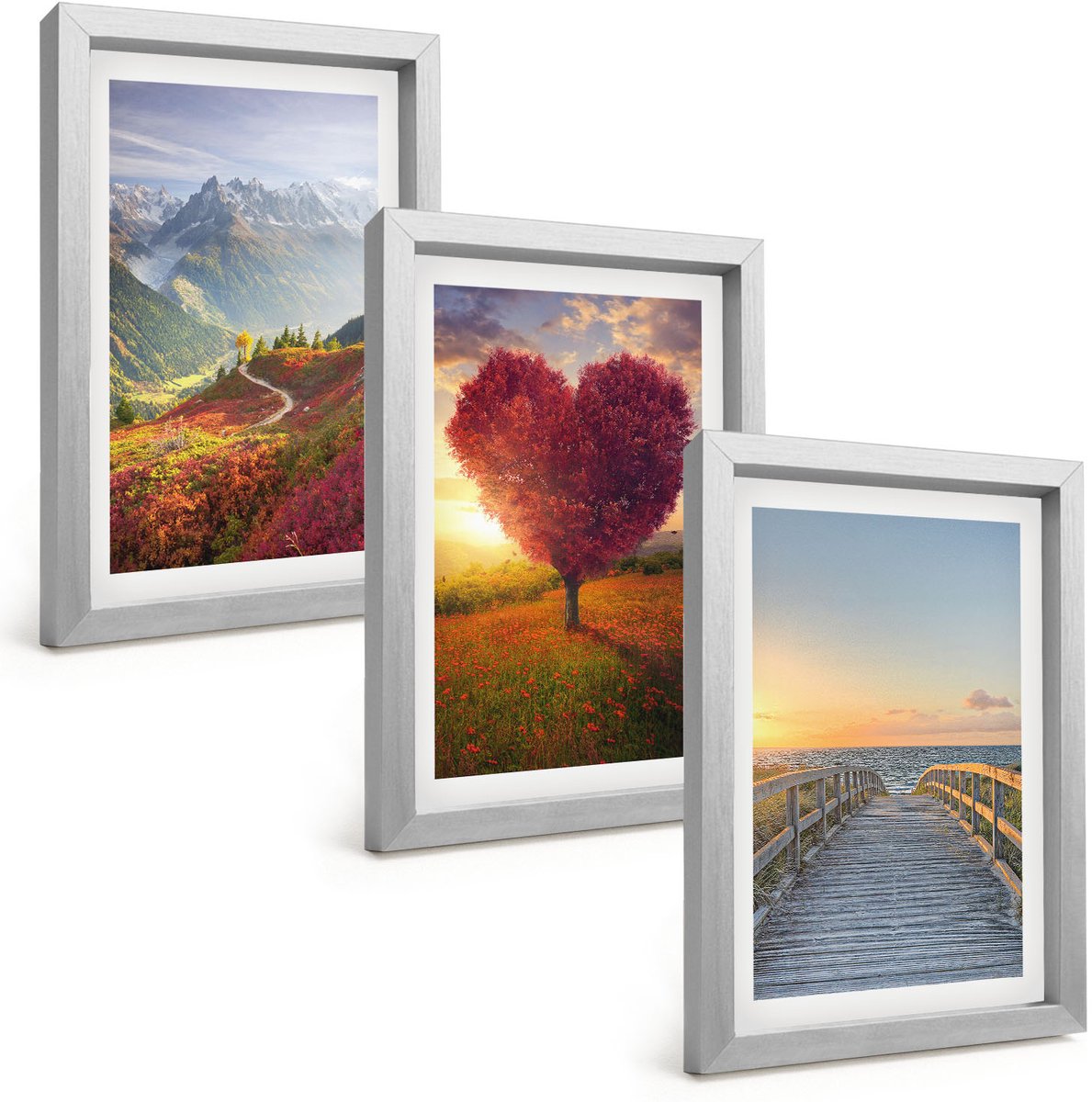 Tulup 4-Delige Schilderij Set - Berglandschappen Hartvormige boompier - 20 x 30 cm - Wanddecoratie - Muurdecoratie - Moderne Interieurdecoratie - Stijlvolle Muurdecoratie