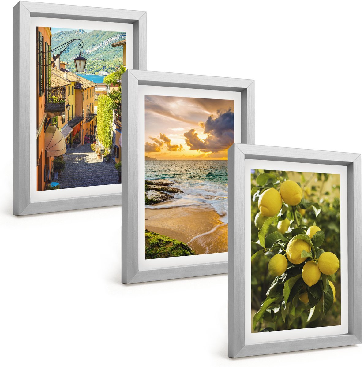 Tulup 4-Delige Schilderij Set - Schilderachtige straatjes, zee, strand en citrusbomen. - 20 x 30 cm - Decoratieve Schilderijen - Wanddecoratie - Hal