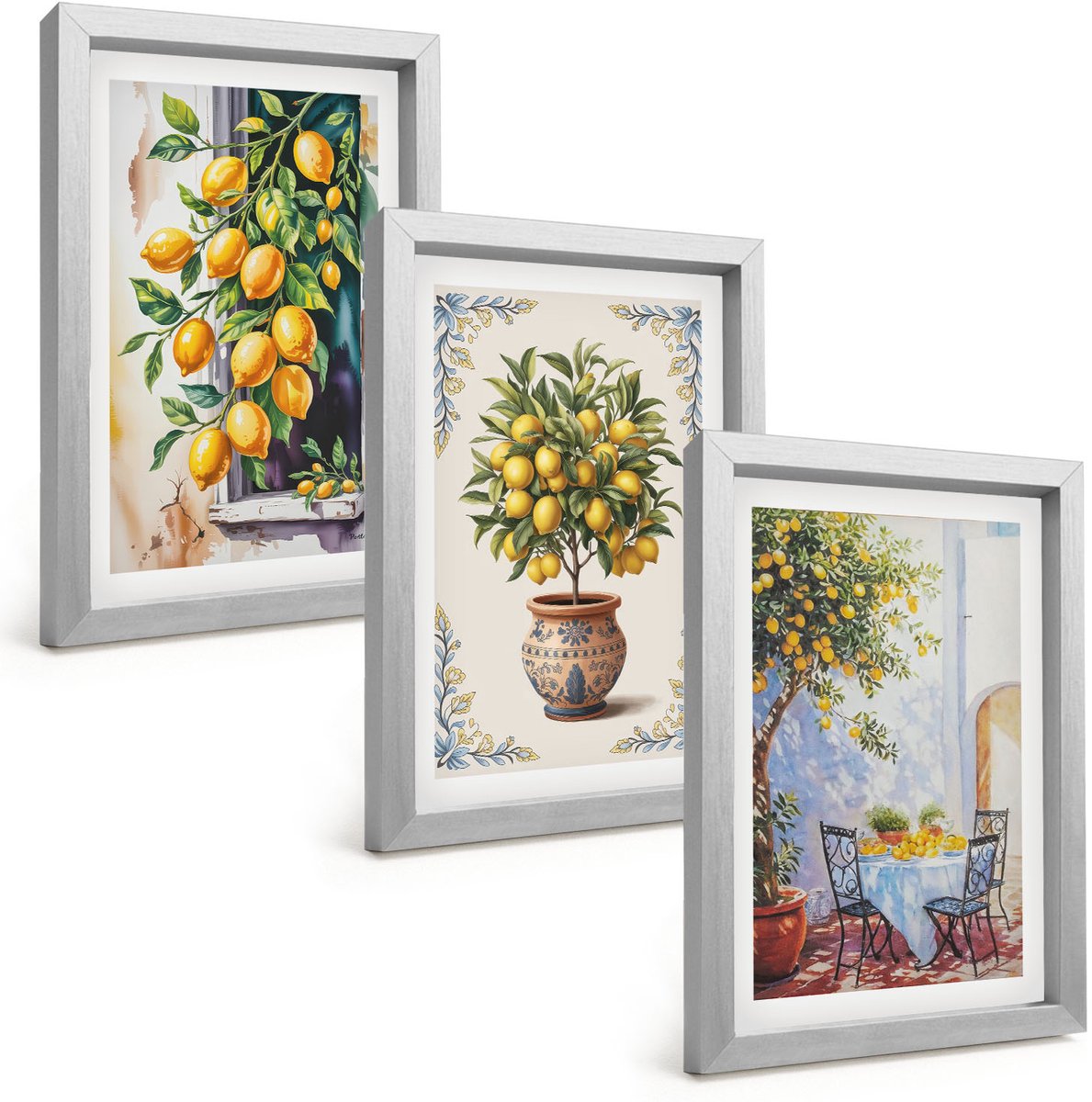 Tulup 4-Delige Schilderij Set - Citroenbomen en -fruit in een zonnig landschap - 20 x 30 cm - Moderne Wanddecoratie - Slaapkamer - Woonkamer Decoratie