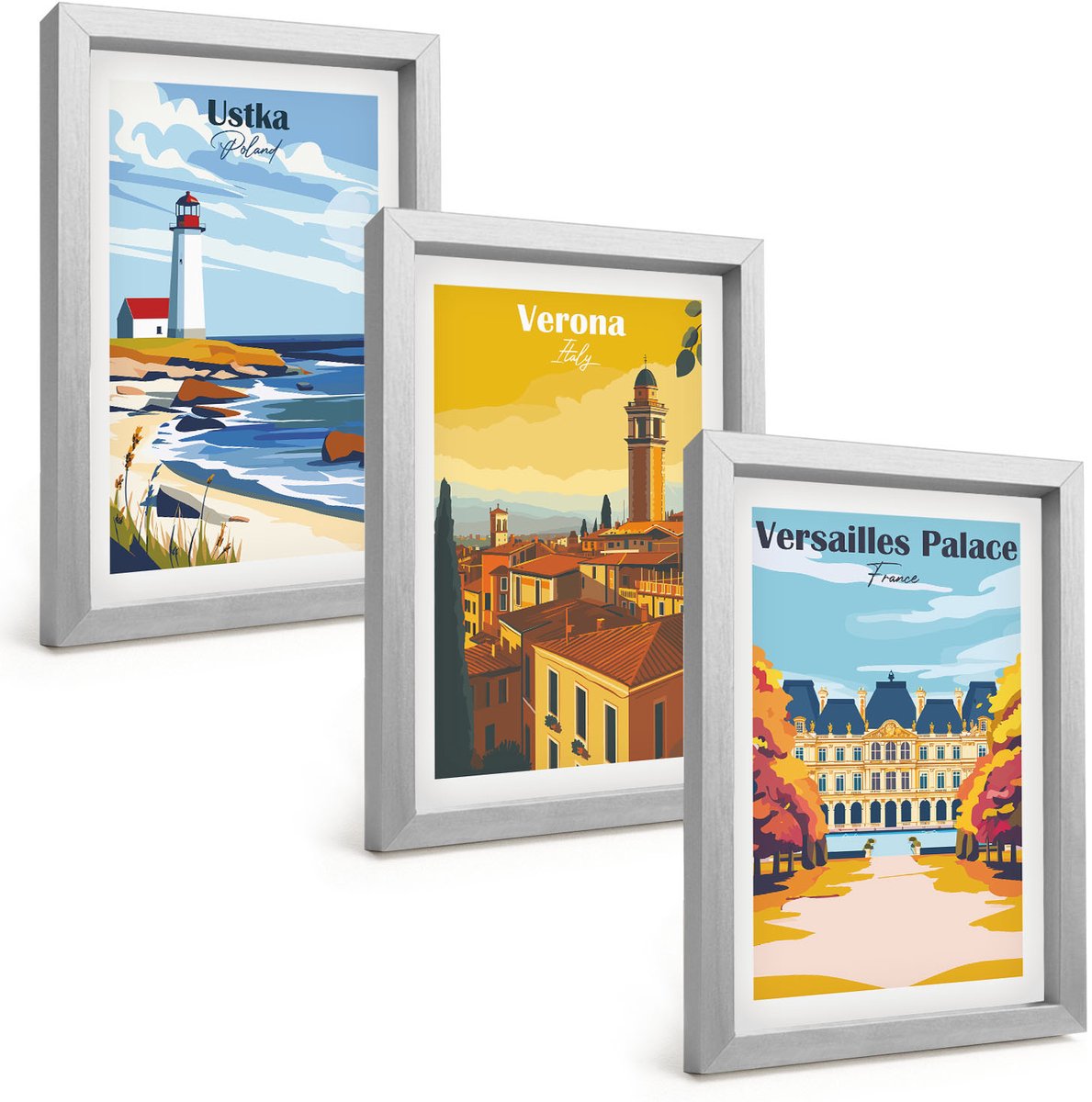 Tulup 4-Delige Schilderij Set - Uitzichten op beroemde plekken aan zee en in steden - 20 x 30 cm - Wanddecoratie - Woonkamer Decoratie - Muurdecoratie