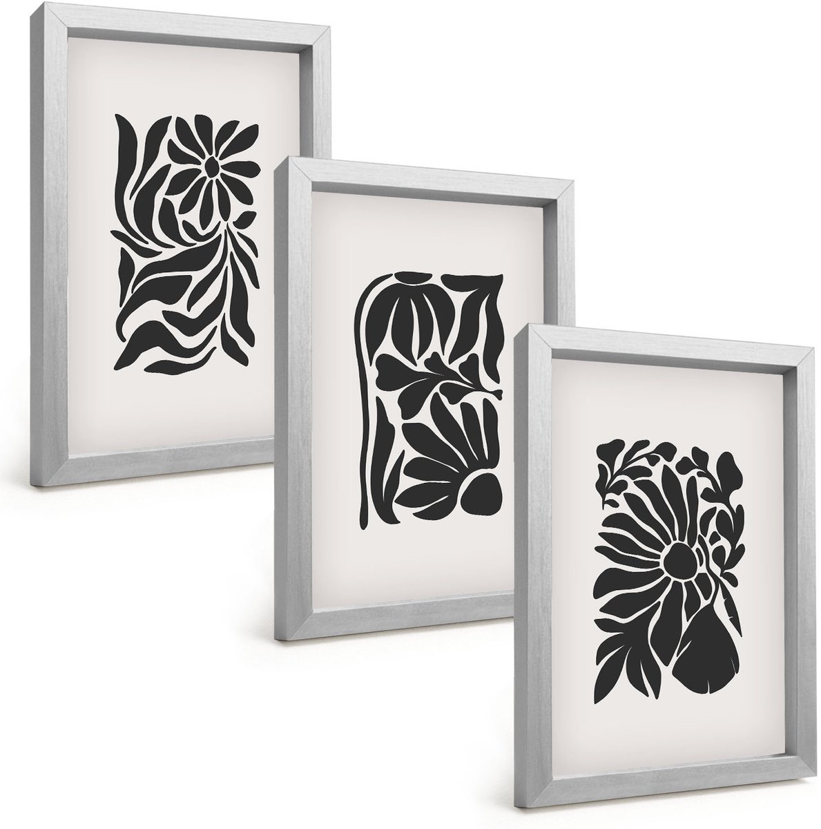 Tulup 4-Delige Schilderij Set - Abstracte plantpatronen in zwarttinten - 20 x 30 cm - Muurdecoratie - Wanddecoratie - Hal - Stijlvolle Muurdecoratie