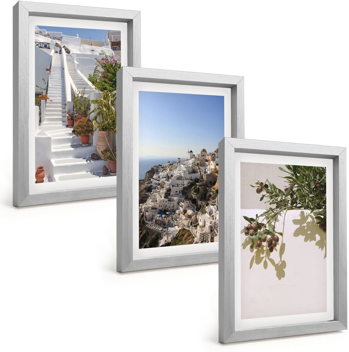 Tulup 4-Delige Schilderij Set - Witte trappen op Santorini met uitzicht over de stad - 20 x 30 cm - Stijlvolle Muurdecoratie - Slaapkamer