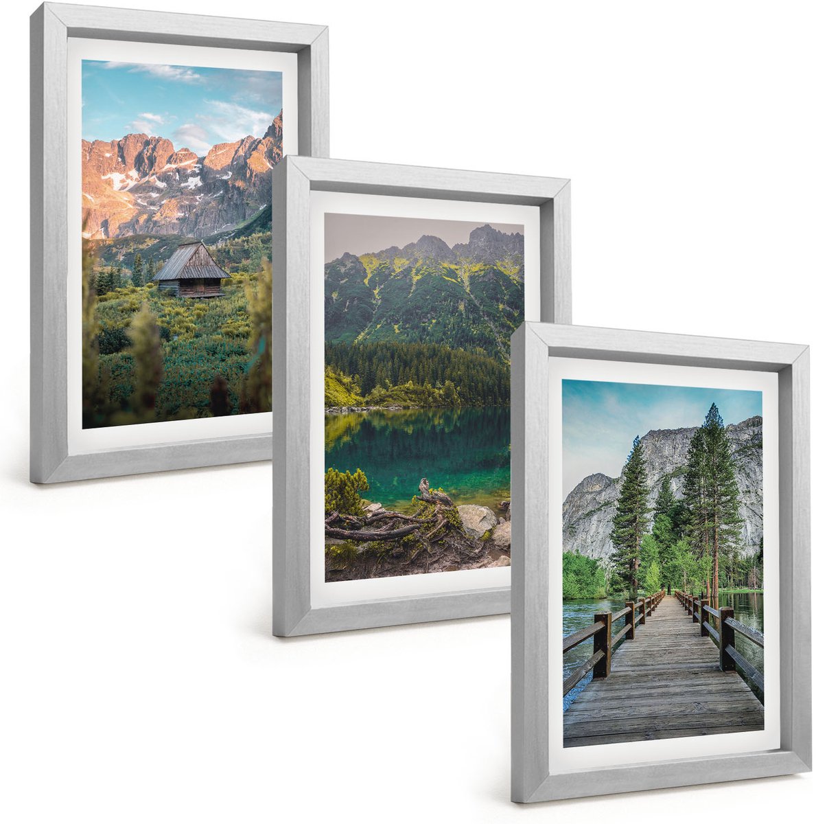 Tulup 4-Delige Schilderij Set - Berglandschap met een meer en een houten steiger - 20 x 30 cm - Schilderijen Set - Wanddecoratie - Woonkamer