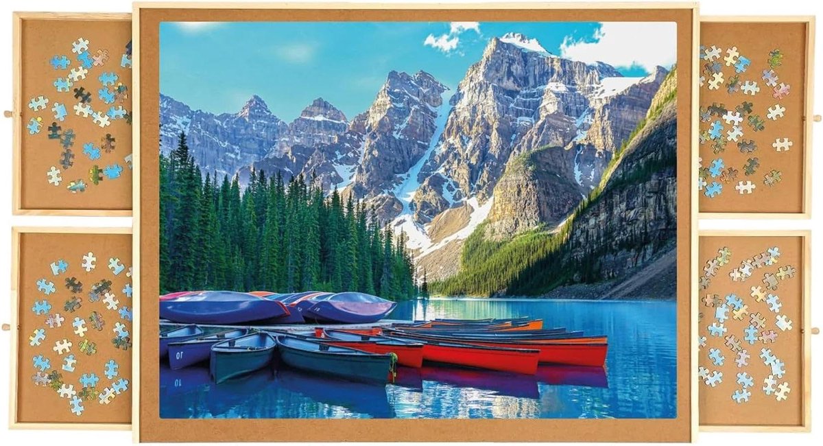 Puzzelbord met lades - Puzzelmat - Puzzelstukjes sorteren - Houten constructie - Tot 1000 stukjes - Wit