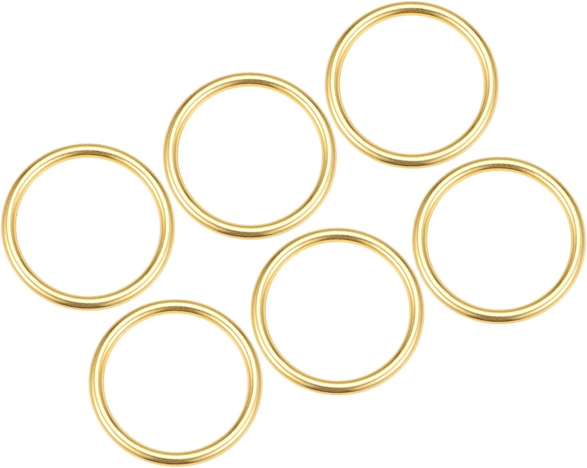 Metalen O-afdichtingen (30 mm ID 3 mm dik), 6 stuks, ronde gelaste ringen van zinklegering, voor handtassen, handtassen, riemen, goudtint