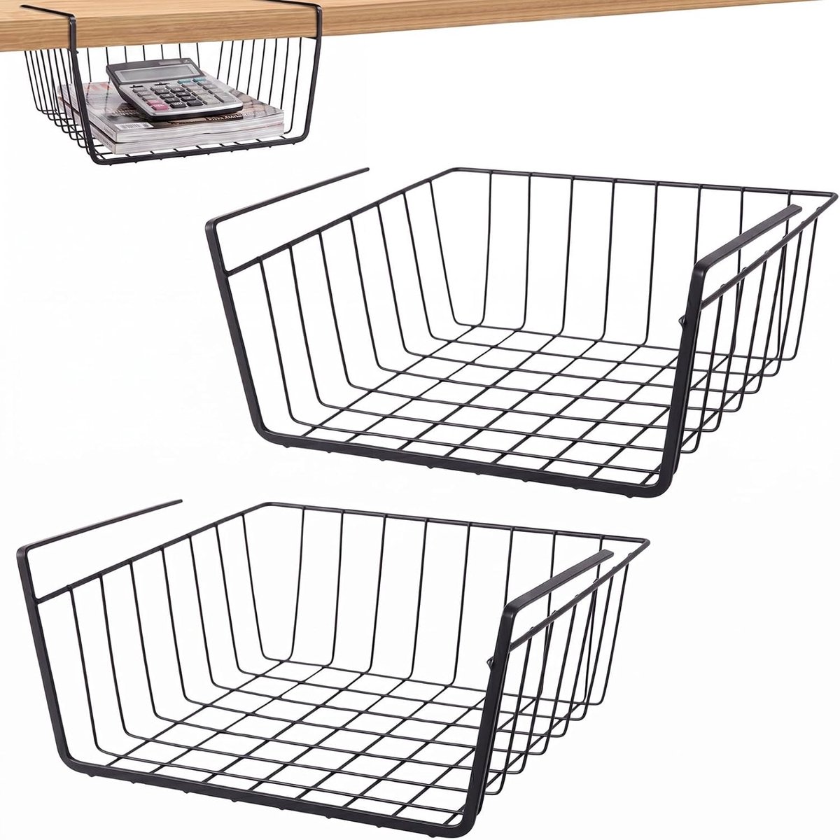 2 stuks hangmanden, rek, zwart, onderrek, hangmand, metaal, voor keuken, kantoor, eetkamer, badkamer, kast (28 x 15 x 23 cm)