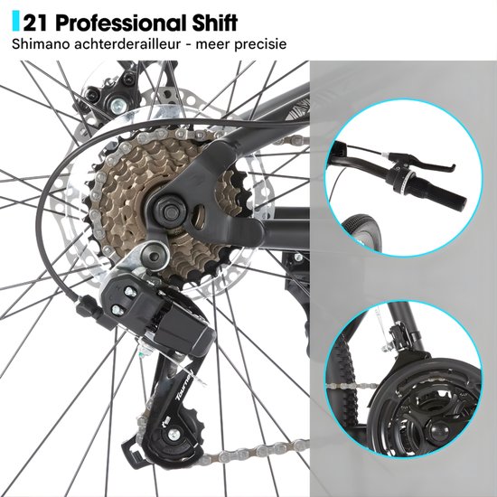 Mountainbike - Voor heren en dames / volwassenen - 21 versnellingen, volledige vering, dubbele schijfrem - 66 cm, zwart — afbeelding 4