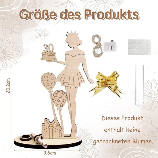 verjaardag 30e verjaardag vrouwen, LED 30e verjaardag decoratie 30e verjaardag vrouwen, gepersonaliseerd cadeau 30e verjaardag vrouw houten bord gastenboek (30) — afbeelding 4
