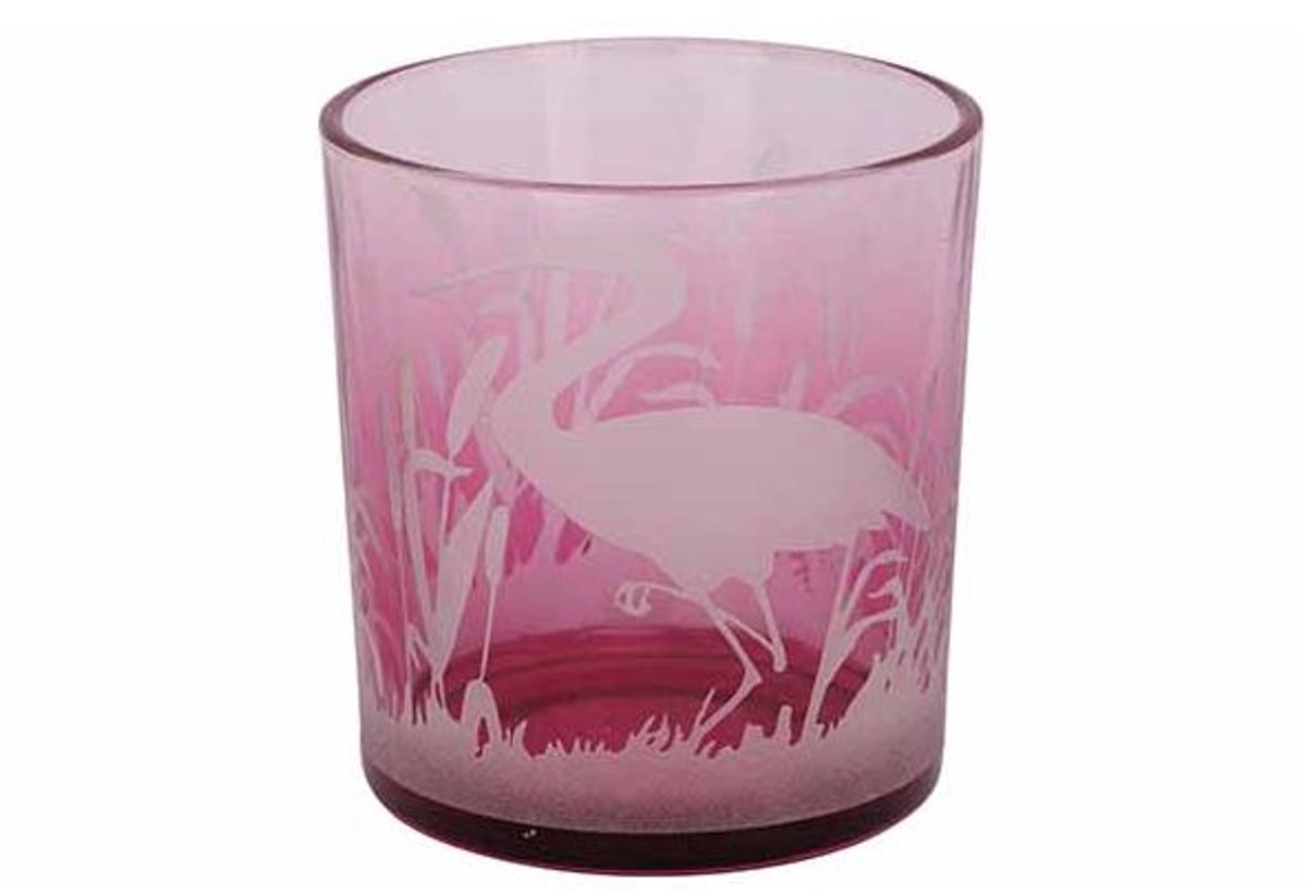 Theelichthouder Flamingo Fuchsia 7x7xh8c M Glas